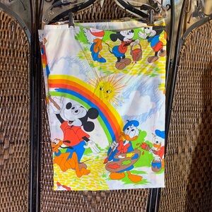 Vintage Disney Pacific Mickey Mouse Donald Duck Rainbow Print Flat Twin Sheet